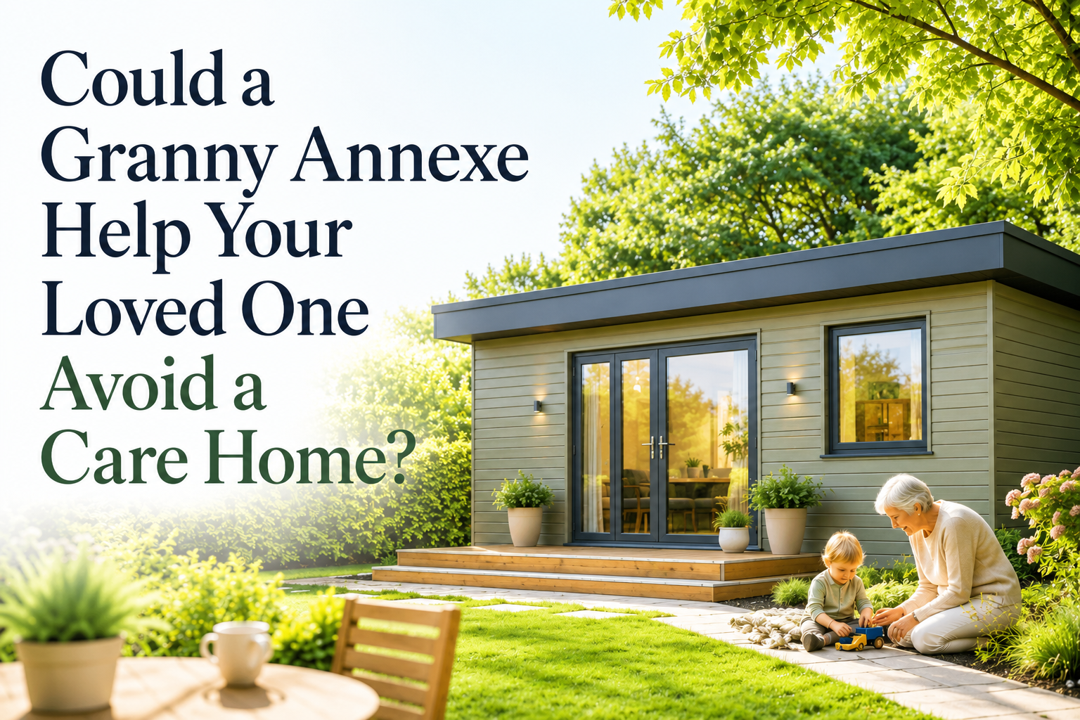 A family discussing independent later-life living in a granny annexe