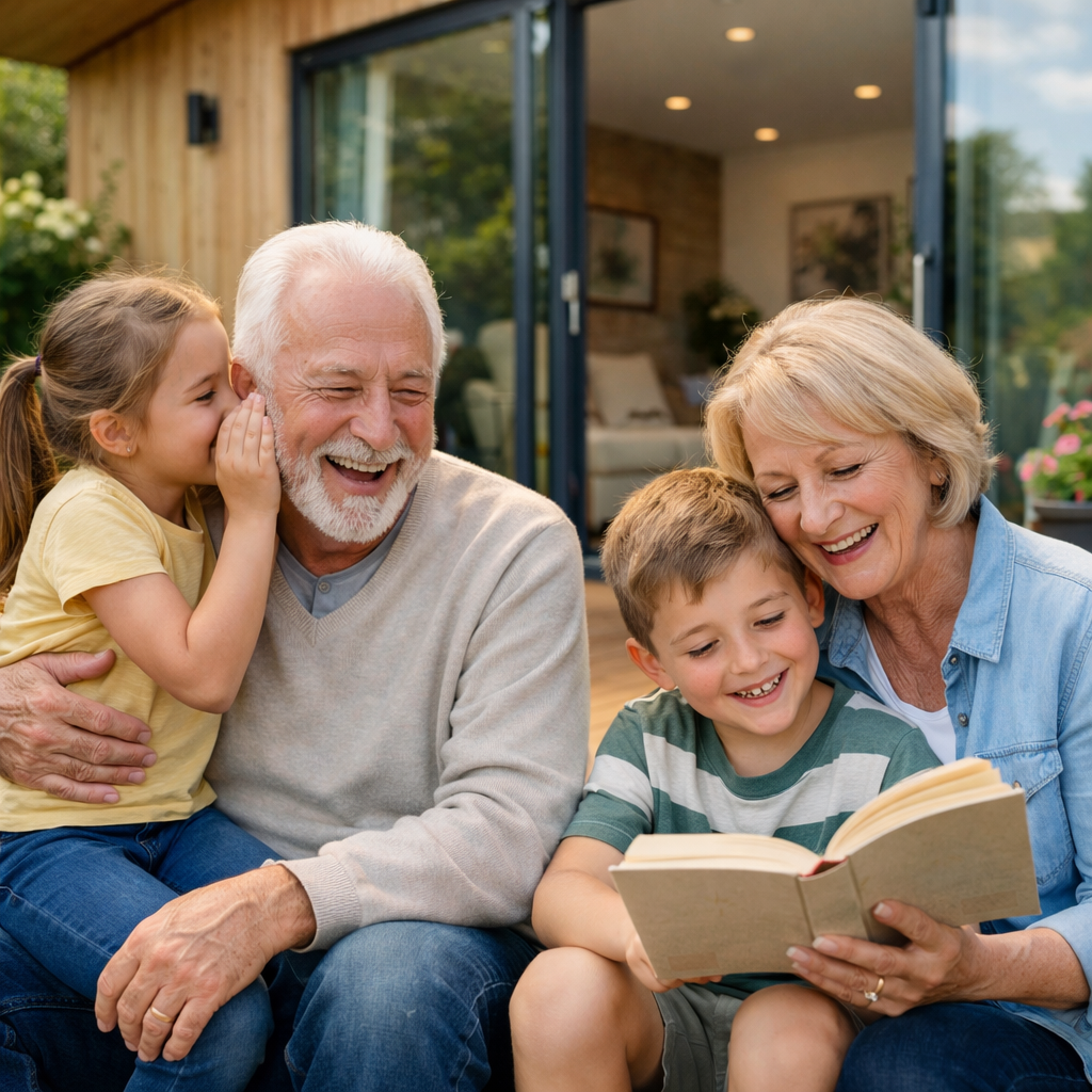 An elderly parent living independently with family nearby